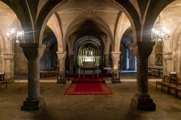 Canterbury, United Kingdom, 10 September, 2022: view of the underground crypt inside the Canterbury