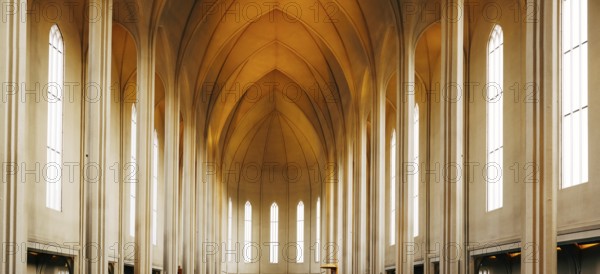 Reykjavik, Iceland - 02 may 2019: The interior is inside The Church of Hadlgrimskirkya, a Lutheran