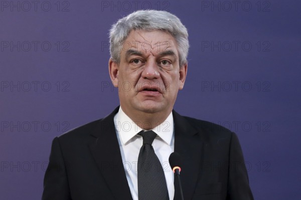 Belgrade, Serbia - 9 December 2017: Romanian Prime Minister Mihai Tudose talks to the media at a