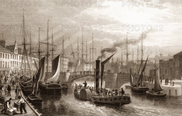 Leith Harbour, from the Pier, Edinburgh, Scotland, 19th century, from Modern Athens by Th. H.