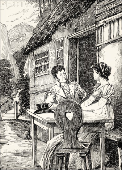 Eduard with Ottilie, scene from the novel Elective Affinities, Die Wahlverwandtschaften by Johann