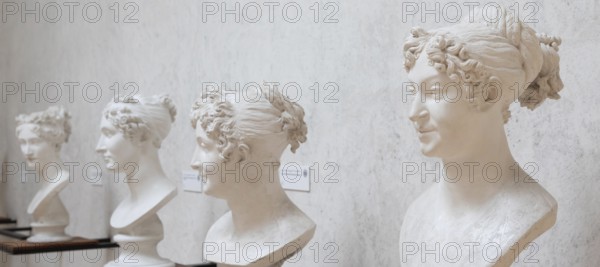 Possagno, Italy, August 2022: Antonio Canova collection. Classical sculptures in perspective,