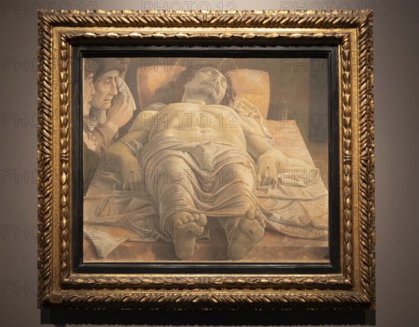 Milan, Italy, 23 September 2023: Brera antique painting museum. Lamentation over the Dead Christ,