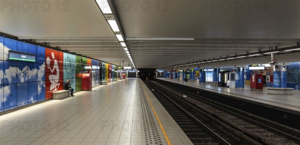 Brussels Old Town, Brussels Capital Region, Belgium, 04 09 2020 Blue interior design of the Heysel