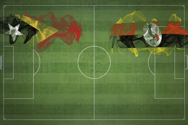 East Timor vs Uganda Soccer Match, national colors, national flags, soccer field, football game,