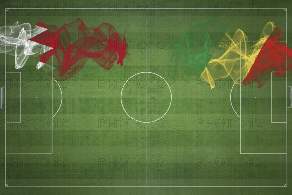 Bahrain vs Congo Soccer Match, national colors, national flags, soccer field, football game,