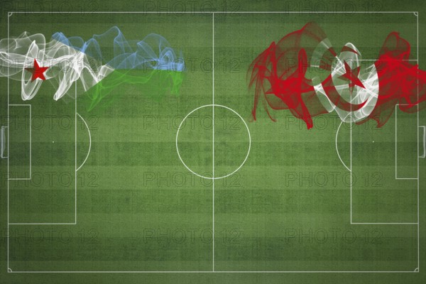 Djibouti vs Tunisia Soccer Match, national colors, national flags, soccer field, football game,