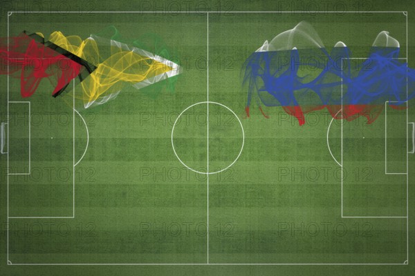 Guyana vs Russia Soccer Match, national colors, national flags, soccer field, football game,