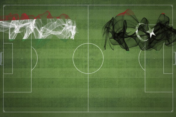 Hungary vs Libya Soccer Match, national colors, national flags, soccer field, football game,