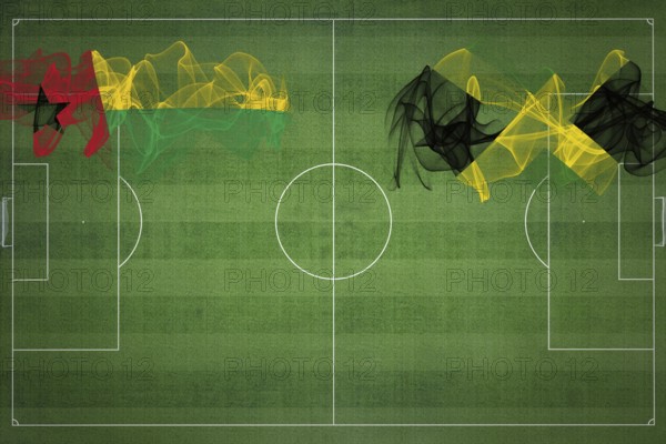 Guinea Bissau vs Jamaica Soccer Match, national colors, national flags, soccer field, football