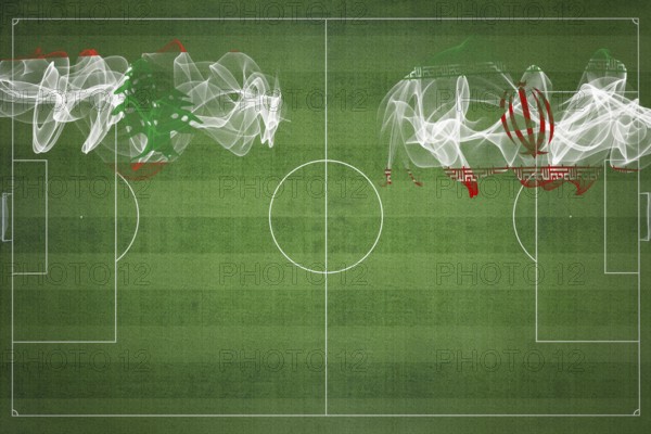 Lebanon vs Iran Soccer Match, national colors, national flags, soccer field, football game,