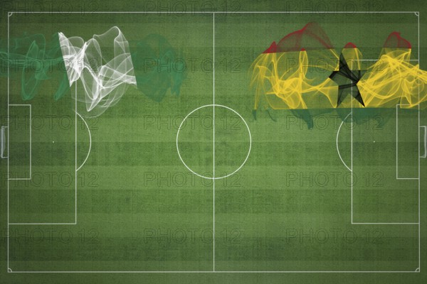 Nigeria vs Ghana Soccer Match, national colors, national flags, soccer field, football game,