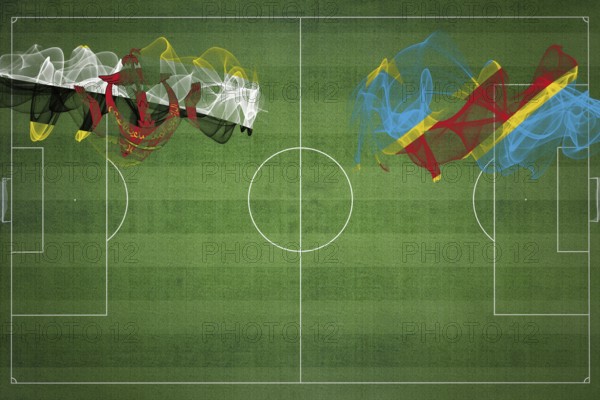Brunei vs DR Congo Soccer Match, national colors, national flags, soccer field, football game,
