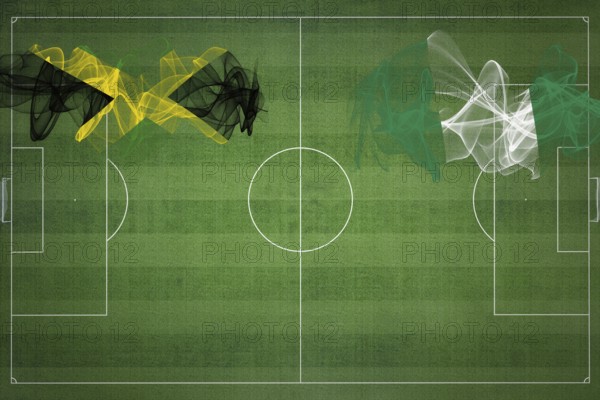 Jamaica vs Nigeria Soccer Match, national colors, national flags, soccer field, football game,
