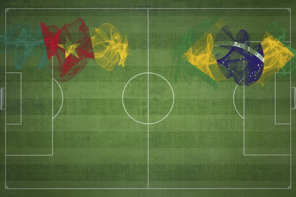 Cameroon vs Brazil Soccer Match, national colors, national flags, soccer field, football game,