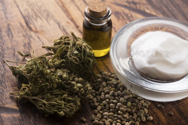 Cannabis oinment natural product. Cosmetic cream from natural hemp, moisturizing lotion with CBD