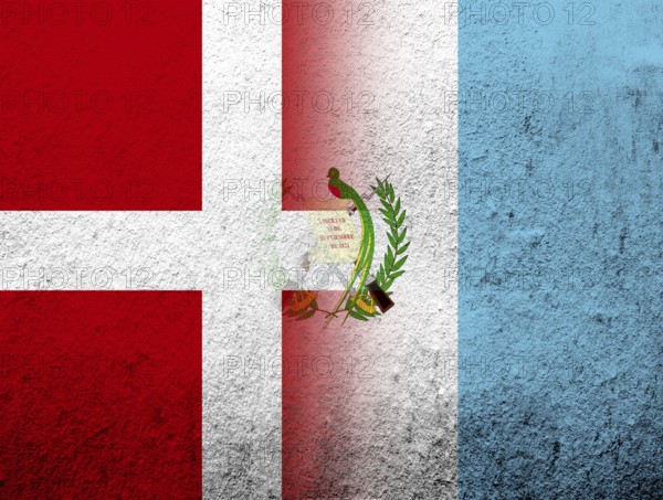 The Kingdom of Denmark National flag with The Republic of Guatemala National flag. Grunge