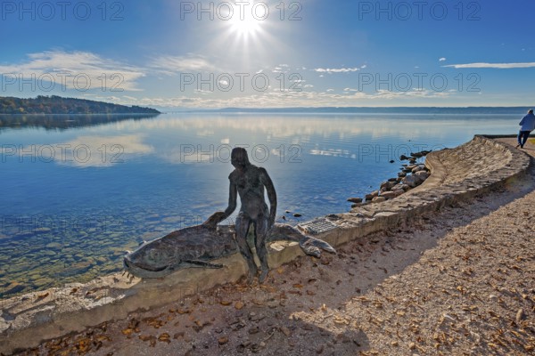 Bronze sculpture -The little mermaid on her waller- by Hilde Grotewahl in Herrsching am Lake Ammer,