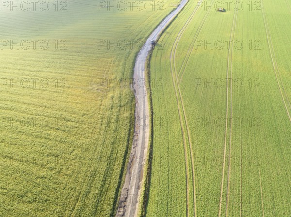 Aerial view farm field, Lion's Mound, Battle field, Napoleon, Waterloo, Belgium, Green and sky,
