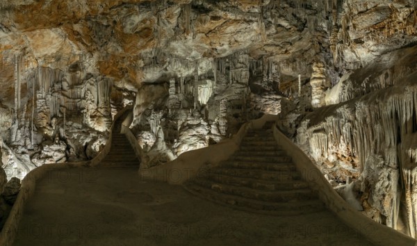 Campanet, Spain, 27 January, 2024: panorama view of the rock formations inside the Campanet Caves
