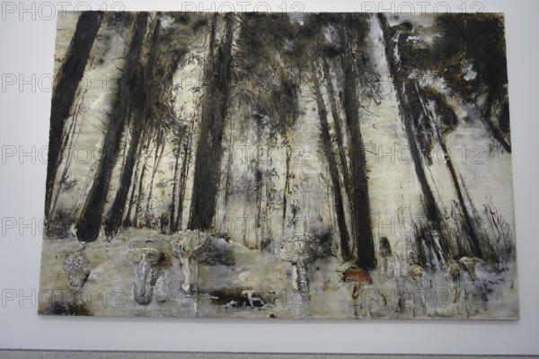 Würth Museum 2, Large mural of a monochrome forest with a mysterious effect, Carmen Würth Forum,
