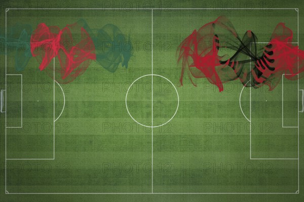 Bangladesh vs Albania Soccer Match, national colors, national flags, soccer field, football game,