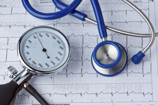 Blood pressure measurement and ECG curve. Sickness caused by high blood pressure, Blood pressure