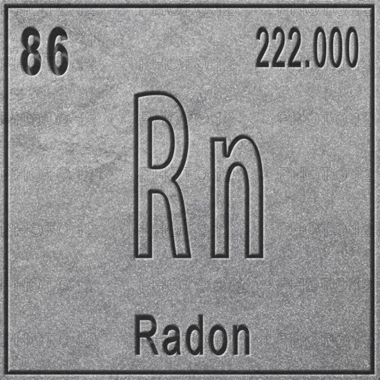 Radon chemical element, Sign with atomic number and atomic weight, Periodic Table Element, silver