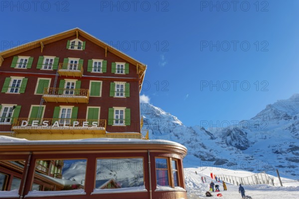 The Famous and Historical Hotel Bellevue des Alpes at 2061 Meters High Up and Mountain Peak of