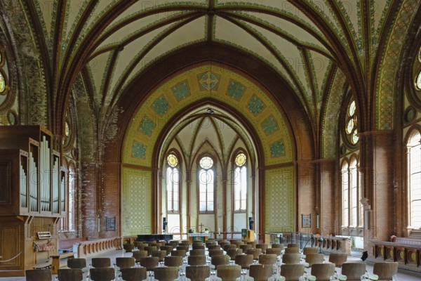 View of the altar in the Heilandskirche Leipzig Plagwitz. Saxony, Germany, Europe