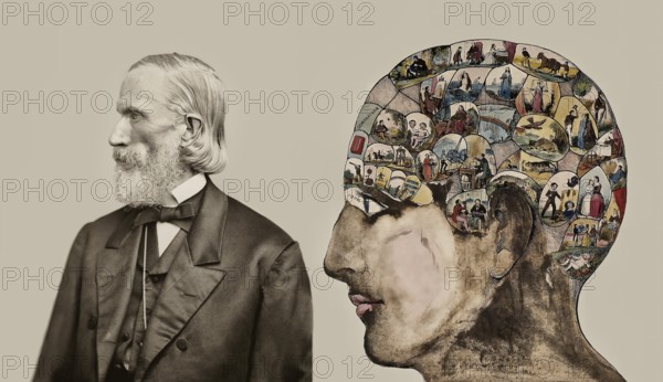 Orson Squire Fowler, 1809 – 1887, American phrenologist with a Phrenological Chart, head with