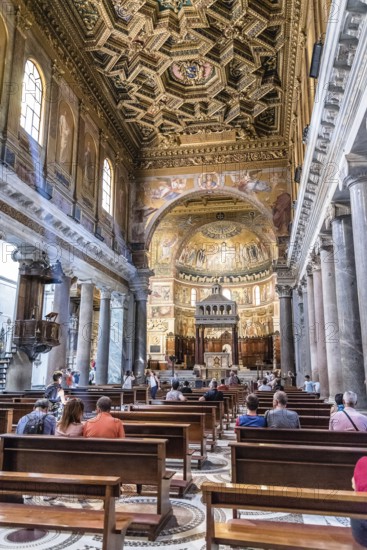 Rome, Italy, August 18, 2016: Interior view of church of Santa Maria in Trastevere. It is a titular
