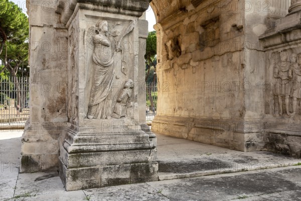 Detail of roman ruins of the Roman Forum. Roman Forumis a rectangular forum (plaza) surrounded by