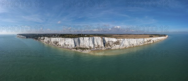 Aerial panorama landscape view of the White Cliffs of Dover and the South Foreland on the English