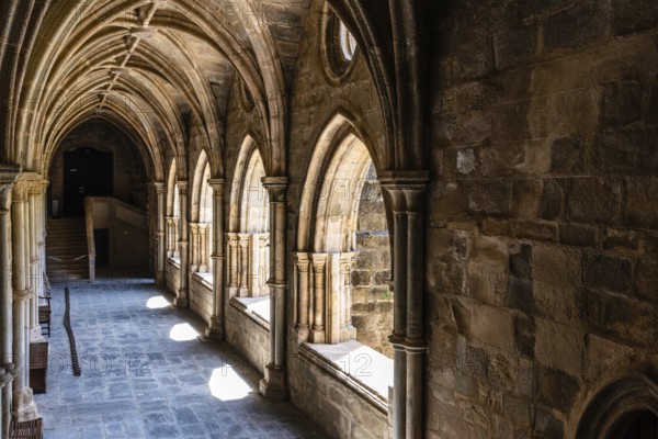Evora, Portugal, June 30, 2022: The cloister of the Cathedral of Evora a sunny blue sky day of