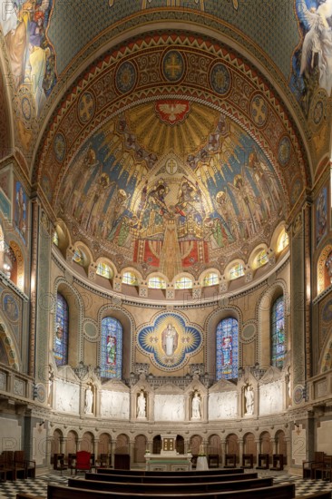 Szeged, Hungary, 14 October, 2022: view of the Our Lady of Hungary fresco and the main altar in the