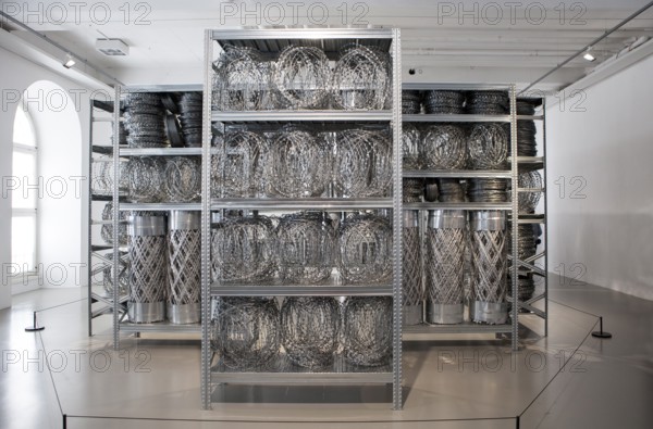 Fencing and steel shelves, Acropolis Redux, Stathis Logothetis, installation by the conceptual
