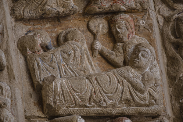 North Romanesque portal, birth of Christ, Church of El Salvador, Romanesque from the 13th century,
