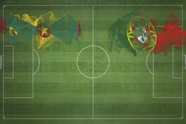 Grenada vs Portugal Soccer Match, national colors, national flags, soccer field, football game,