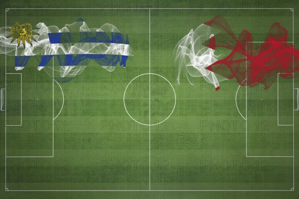 Uruguay vs Bahrain Soccer Match, national colors, national flags, soccer field, football game,