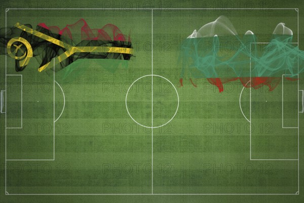 Vanuatu vs Bulgaria Soccer Match, national colors, national flags, soccer field, football game,