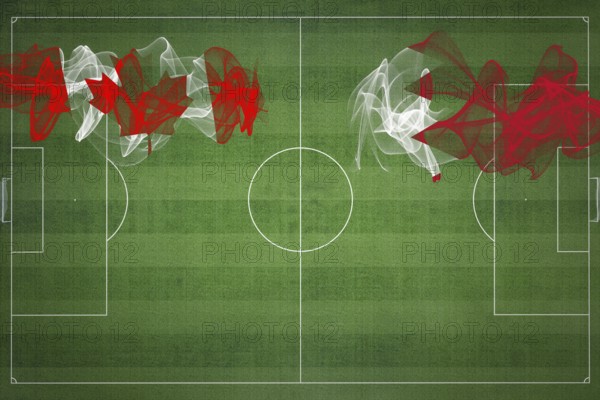 Canada vs Bahrain Soccer Match, national colors, national flags, soccer field, football game,