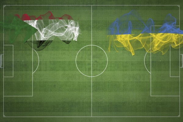 Sudan vs Ukraine Soccer Match, national colors, national flags, soccer field, football game,