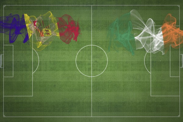 Andorra vs Ireland Soccer Match, national colors, national flags, soccer field, football game,