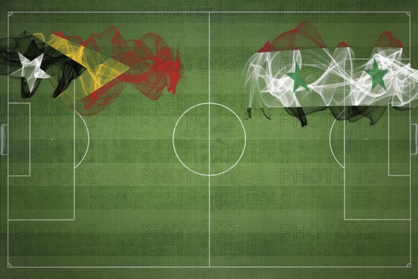 East Timor vs Syria Soccer Match, national colors, national flags, soccer field, football game,