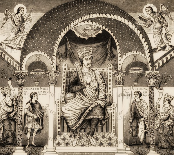 Charles the Bald, 823 – 877, emperor of the Carolingian Empire, from the The Codex Aureus of St.