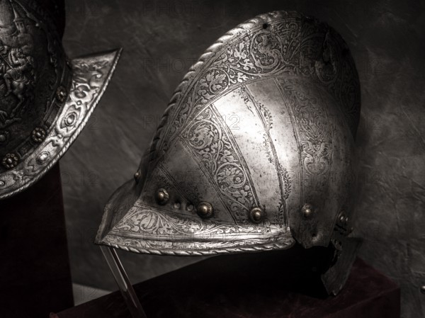 Italian high crested burgundy, 16th century, Álava Armory Museum, Vitoria, Basque Country, Spain,