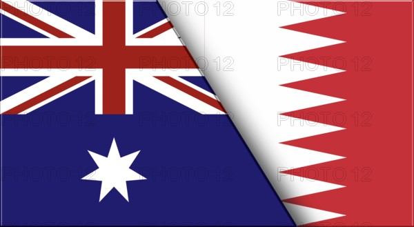 Double Flag of Australia and Bahrain. Australian and Bahraini National flags. 3D illustration.