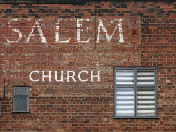 Leeds, west yorkshire, 17 June 2021: old painted sign on the historic salem chapel as the oldest