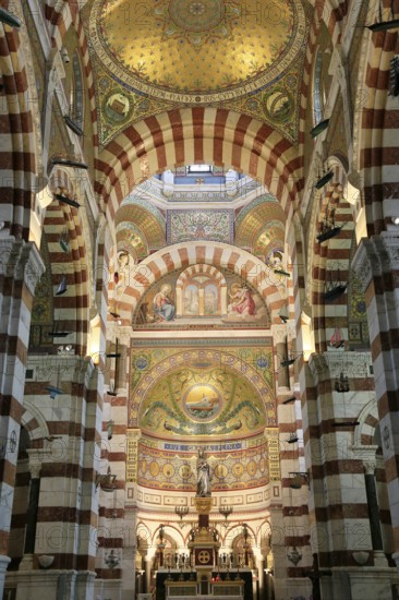 Interior neo-Romanesque-Byzantine Marian pilgrimage church Basilica Notre Dame de la Garde, also